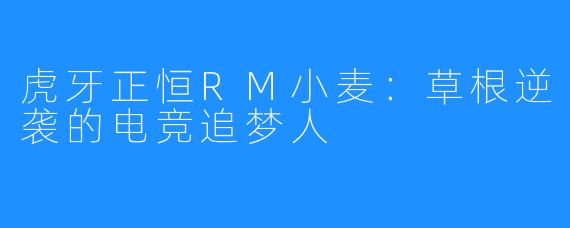 虎牙正恒RM小麦：草根逆袭的电竞追梦人